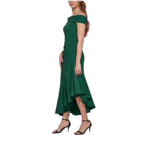 ELIZA J Off-The-Shoulder Asymmetrical-Hem Dress. Green Size 8 #1312 NWT - Picture 2 of 12